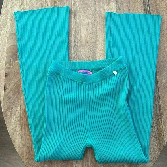 Edikted Teal Green Knitted Flare Pants – Size XS/S, High-Waist, NWOT - Picture 2 of 5
